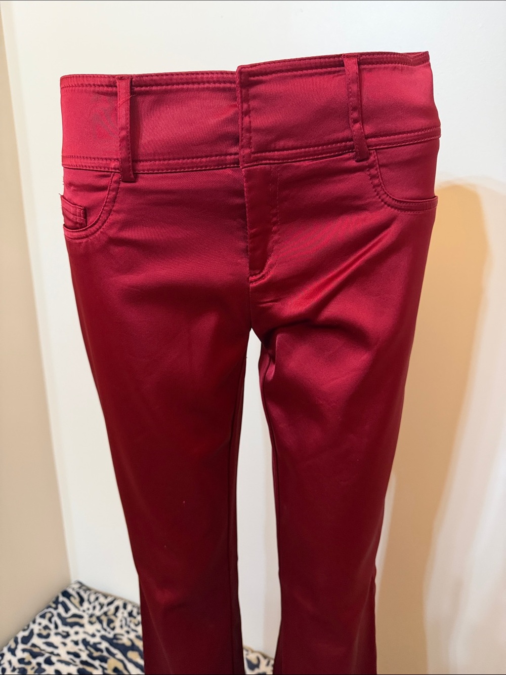 Cache Flared Burgundy Shiny Satin Finish Pants. Stretchable. Size 6 - Picture 3 of 5